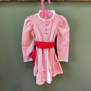 Vintage Cinderella Union Made Red Striped Dress Lace Trim Long Sleeve Size 6 USA